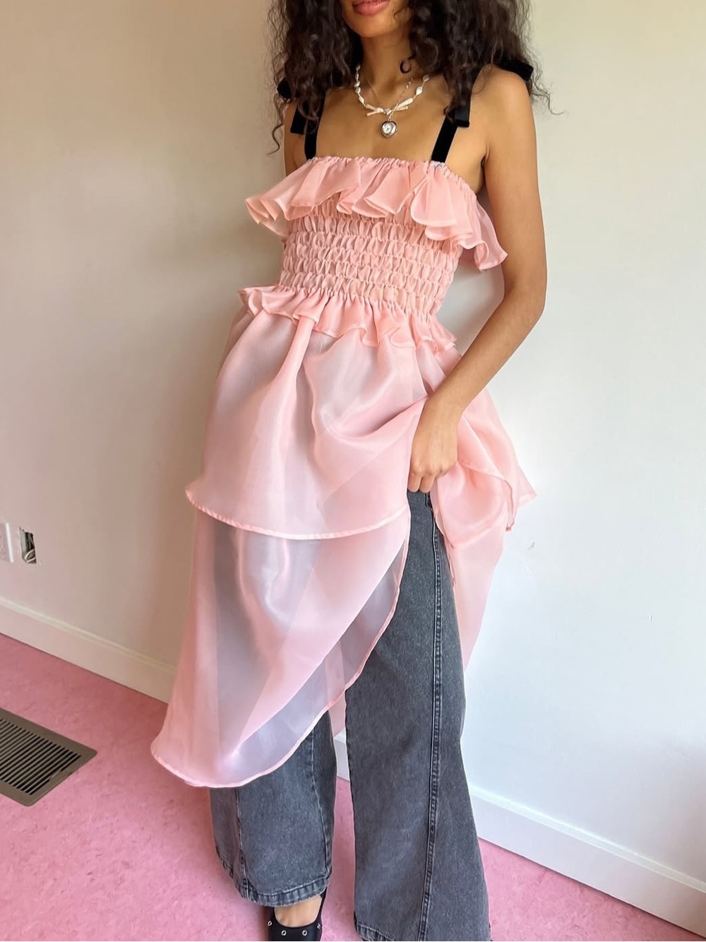 NWT Lisa Says Gah Ari Pink Sheer Midi Dress